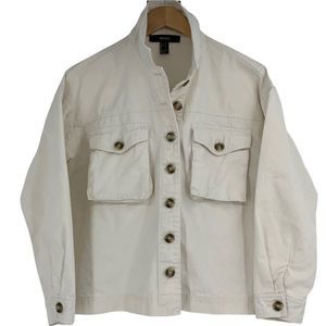 Womens Forever 21 Sz Small Ivory Denim Jacket Light Weight Button 0717